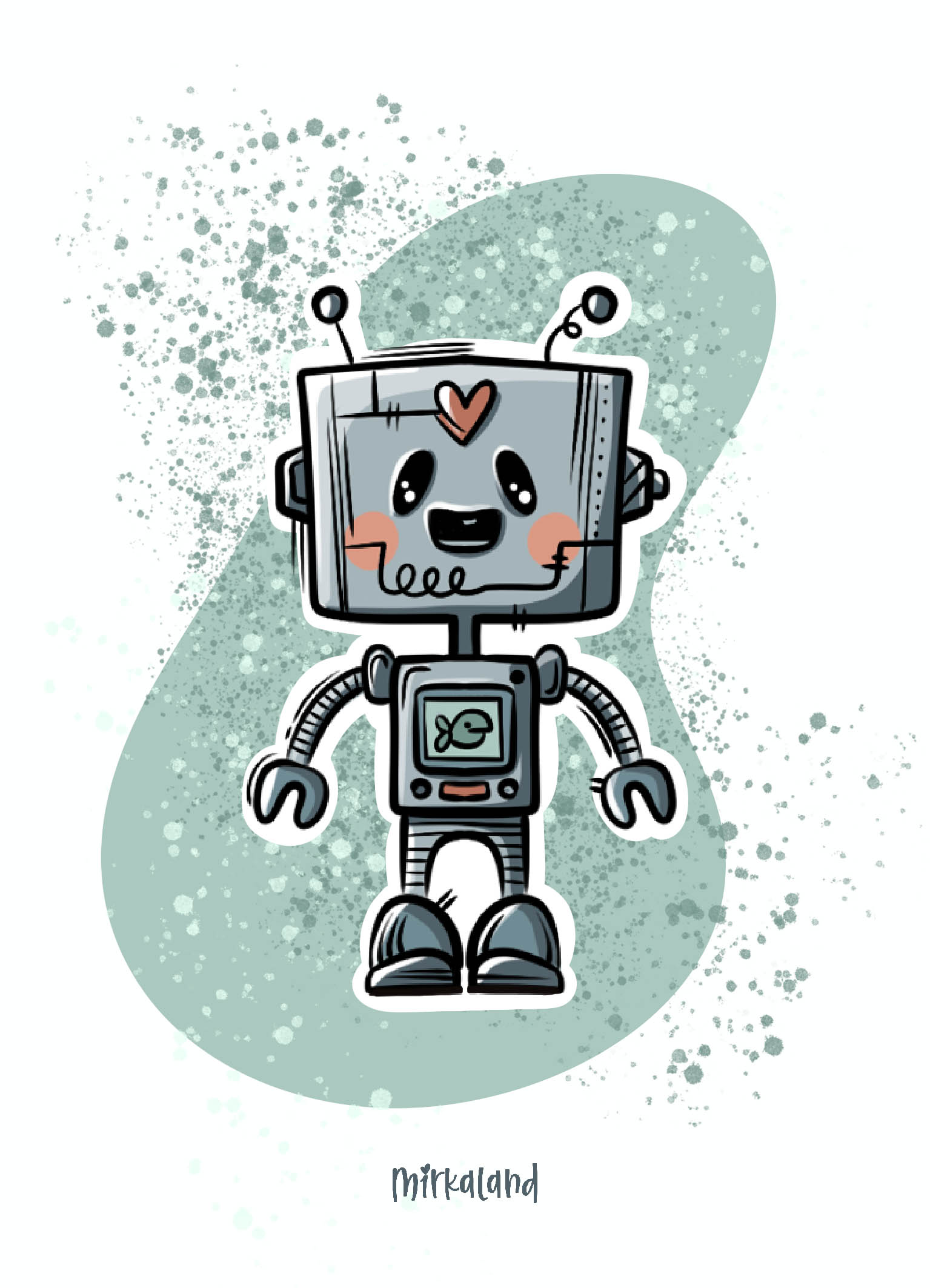 Kedves Robot Szívvel – Egyedi Illusztrációs Art Print (A6, A5) – Mirkaland - Image 2