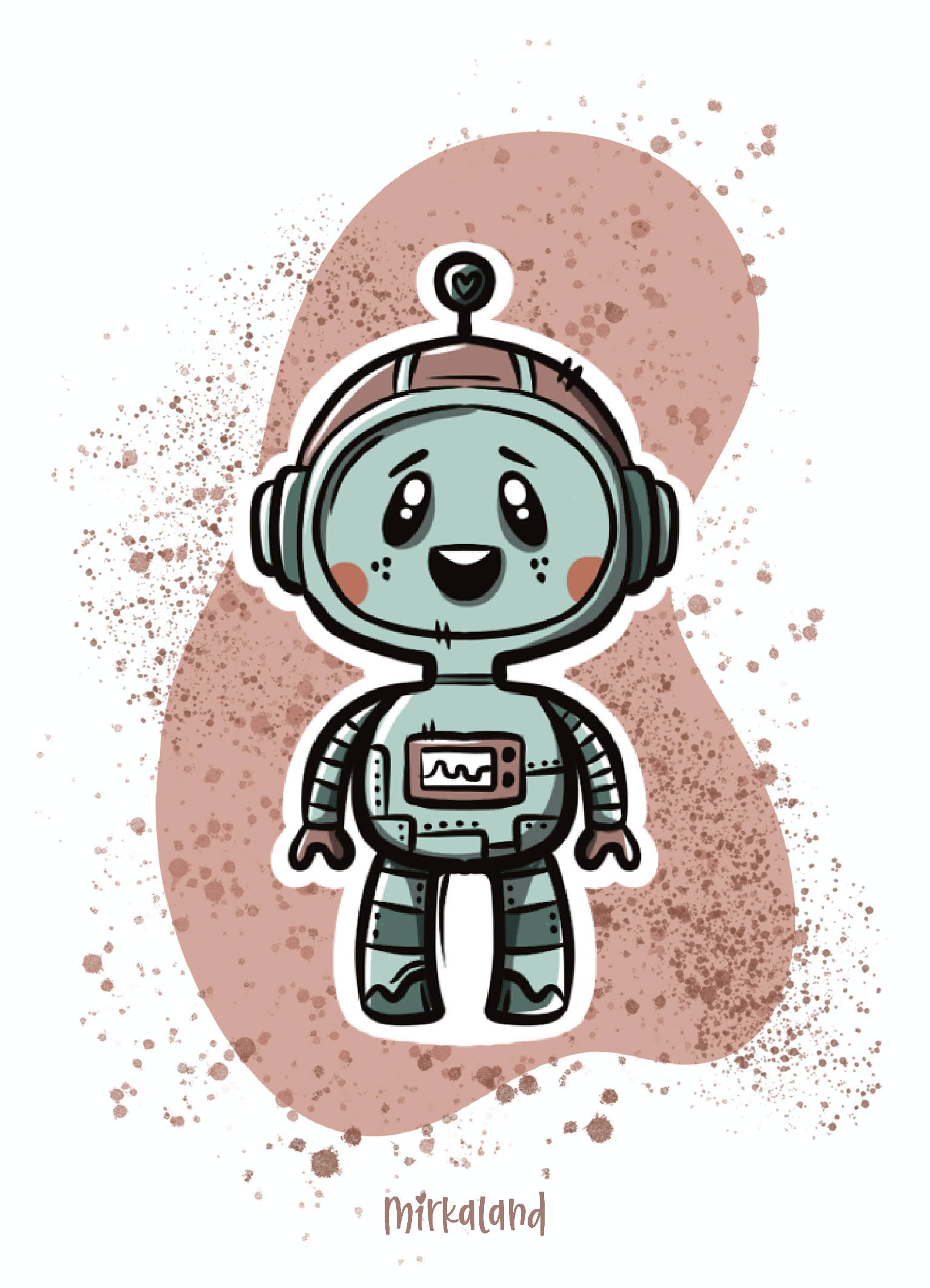 Kis Űrhajós Robot – Egyedi Illusztrációs Art Print (A6 / A5 / A4) – Mirkaland - Image 2
