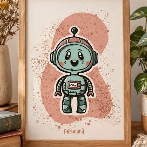 Kis Űrhajós Robot – Egyedi Illusztrációs Art Print (A6 / A5 / A4) – Mirkaland